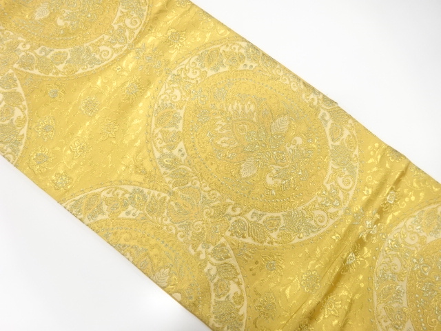 絵皿に花更紗模様織出し袋帯